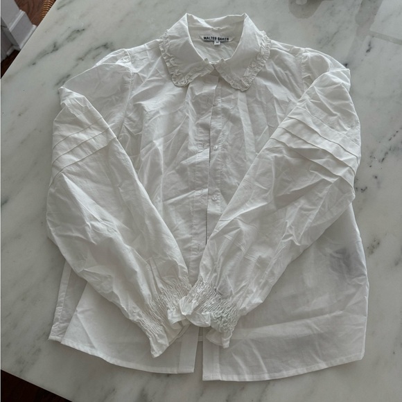 Walter Baker- White Longsleeve Buttondown Ruffle Collar Shirt - Picture 3 of 5